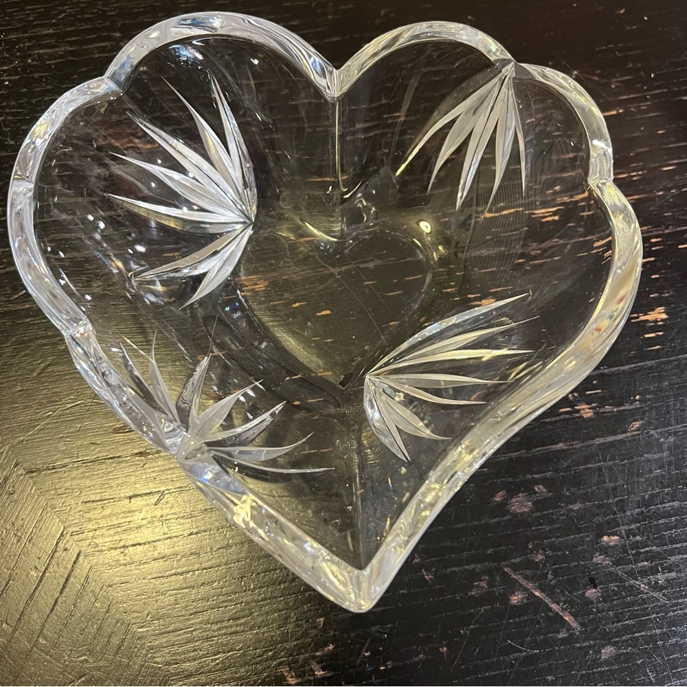 Clear Heart-Shaped Glass Candy dish 6 inches by 6 inches by 2 inches tall